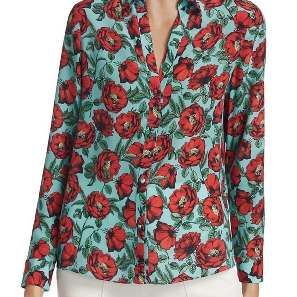 ALICE+OLIVIA SILK BLOUSE BUTTON DOWN PREPPY CHIC TRENDY GREEN RED FLORAL
SZ XS - Picture 12 of 14